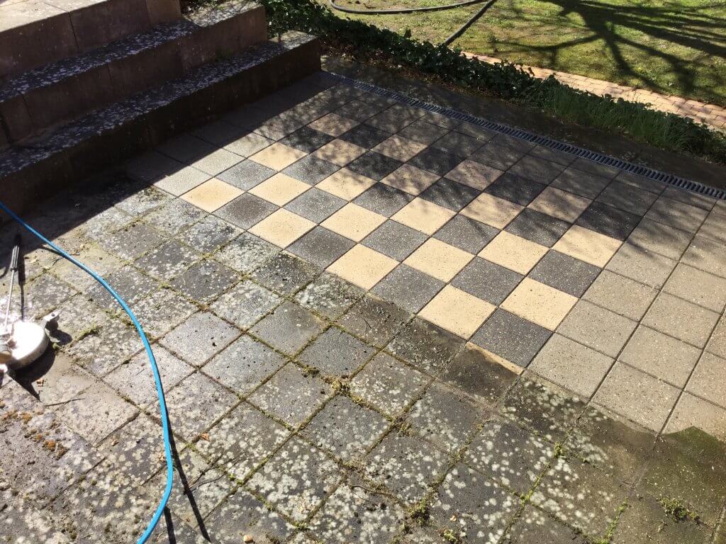 clean block paving patio before and after
