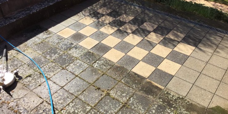 clean block paving patio before and after